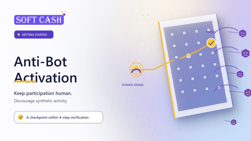 Anti-Bot Activation: Why It Exists and How It Works Human signal passing through a gold anti-bot firewall gate in the Soft Cash Finance network